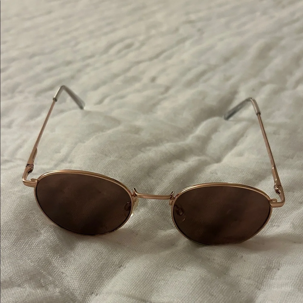 Round Gold Sunglasses with Brown Lenses - Picture 3 of 3